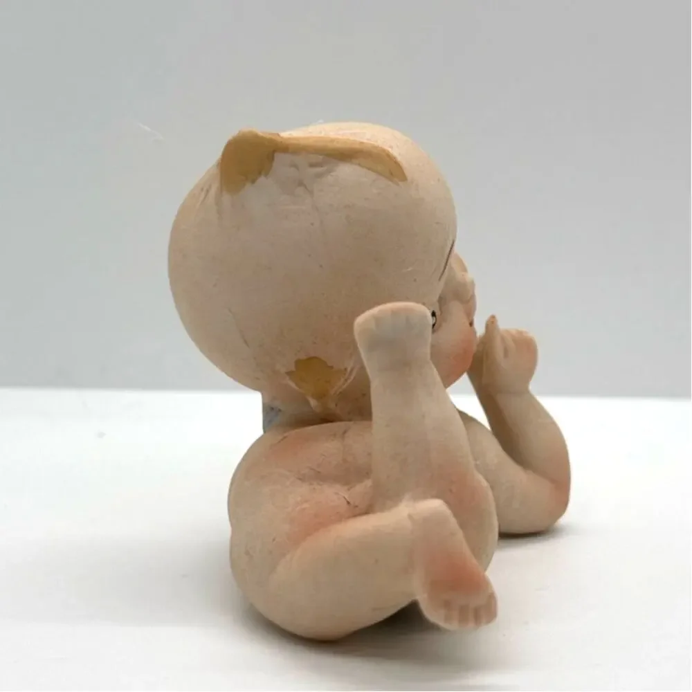 Vintage 1960's Lefton Kewpie Doll, Laying on Tummy, Bisque Figurines